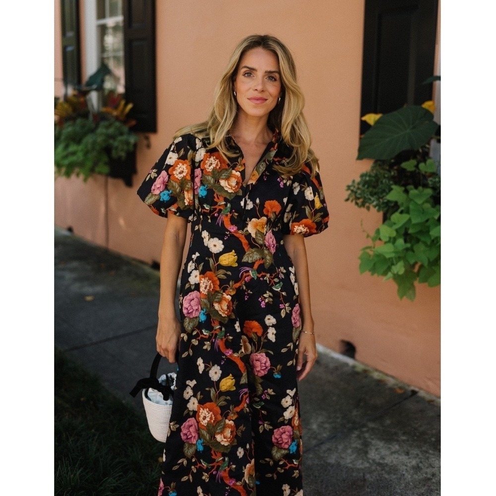 Tuckernuck Baroque Floral Delaney Dress Black Midi Puff Sleeve 3X NWT